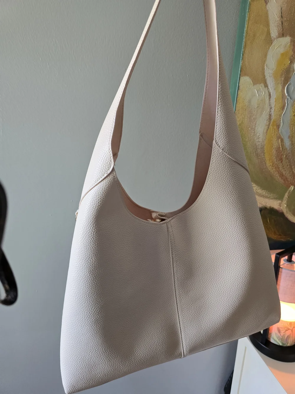 Soft Blush Pebble Leather Shoulder Bag